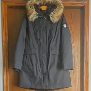 Women's Green Parka with Faux Fur Trim